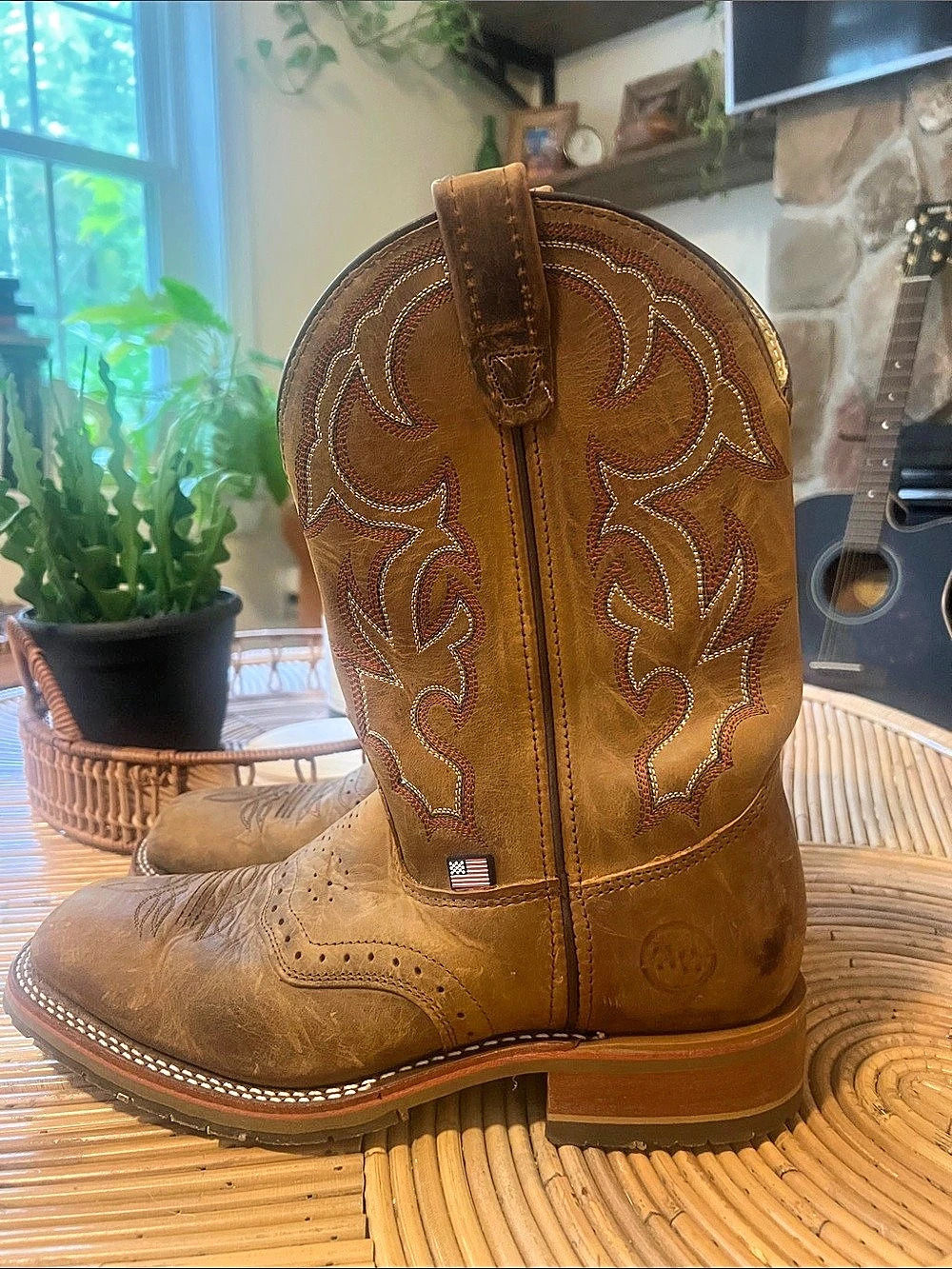 Brown leather Double-H Men's Jace Wide Square Toe I.C.E. Roper Boot